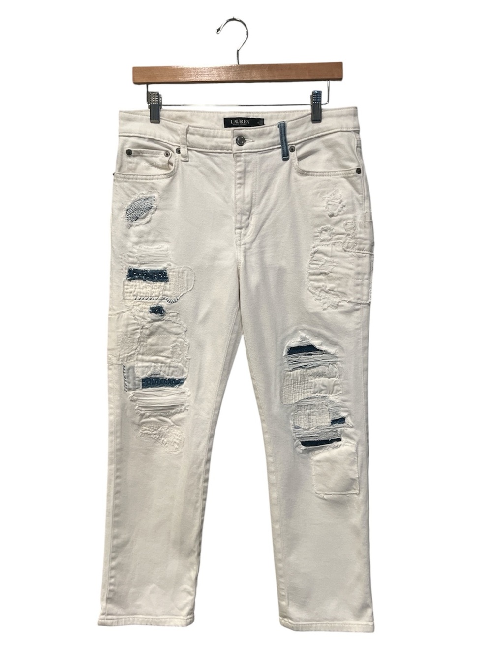 Lauren Ralph Lauren White Distressed Patch Straight Jeans Women’s Size 10